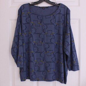 Gudrun Sjödén Elephant Print Blue Quarter Sleeve Scoop Neck Top